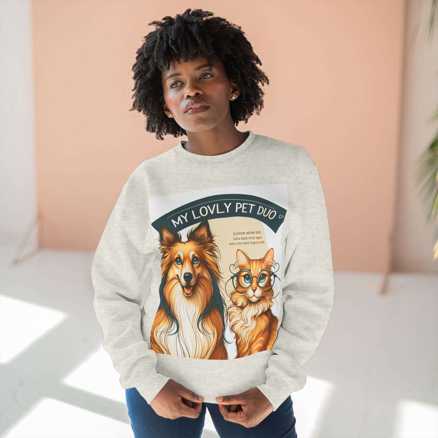 Dog Cat Duo Unisex Sweatshirt - My Lovely Pet Duo for Pet Lovers Oatmeal Heather