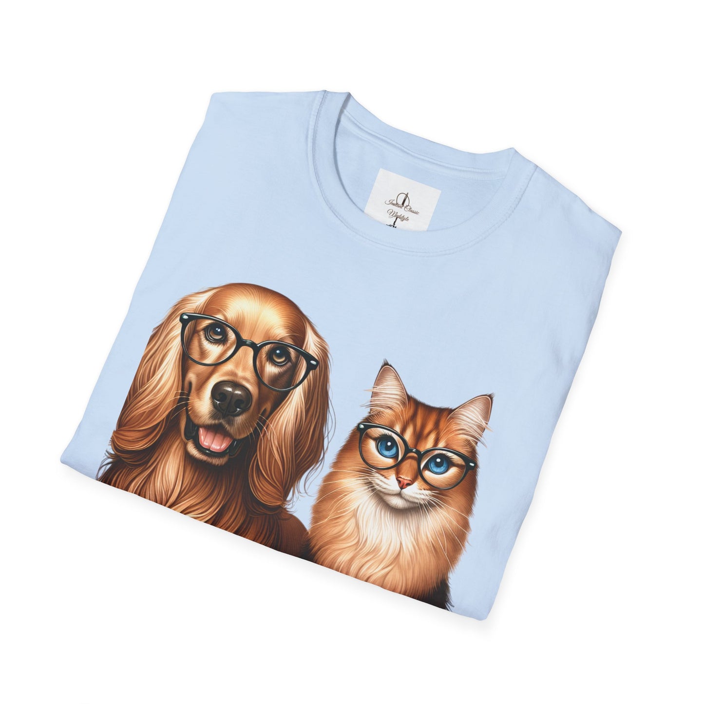 Unisex Softstyle T-Shirt, Dog Cat Duo, Men, Women, Plus sizes avaiable, Gif for Pet lovers