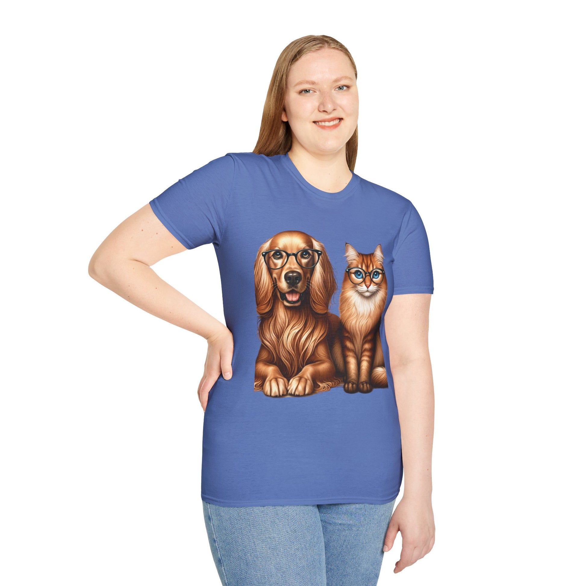 Unisex Softstyle T-Shirt, Dog Cat Duo, Men, Women, Plus sizes avaiable, Gif for Pet lovers