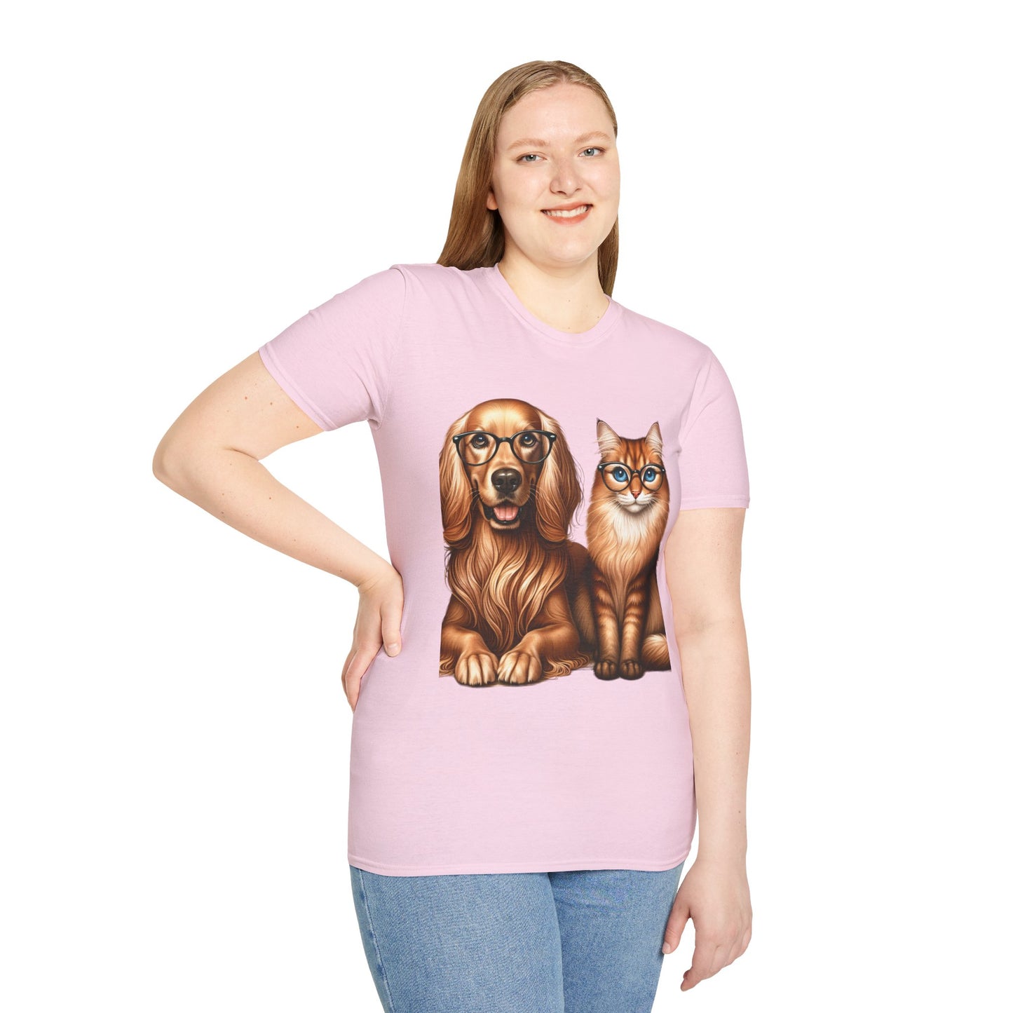 Unisex Softstyle T-Shirt, Dog Cat Duo, Men, Women, Plus sizes avaiable, Gif for Pet lovers