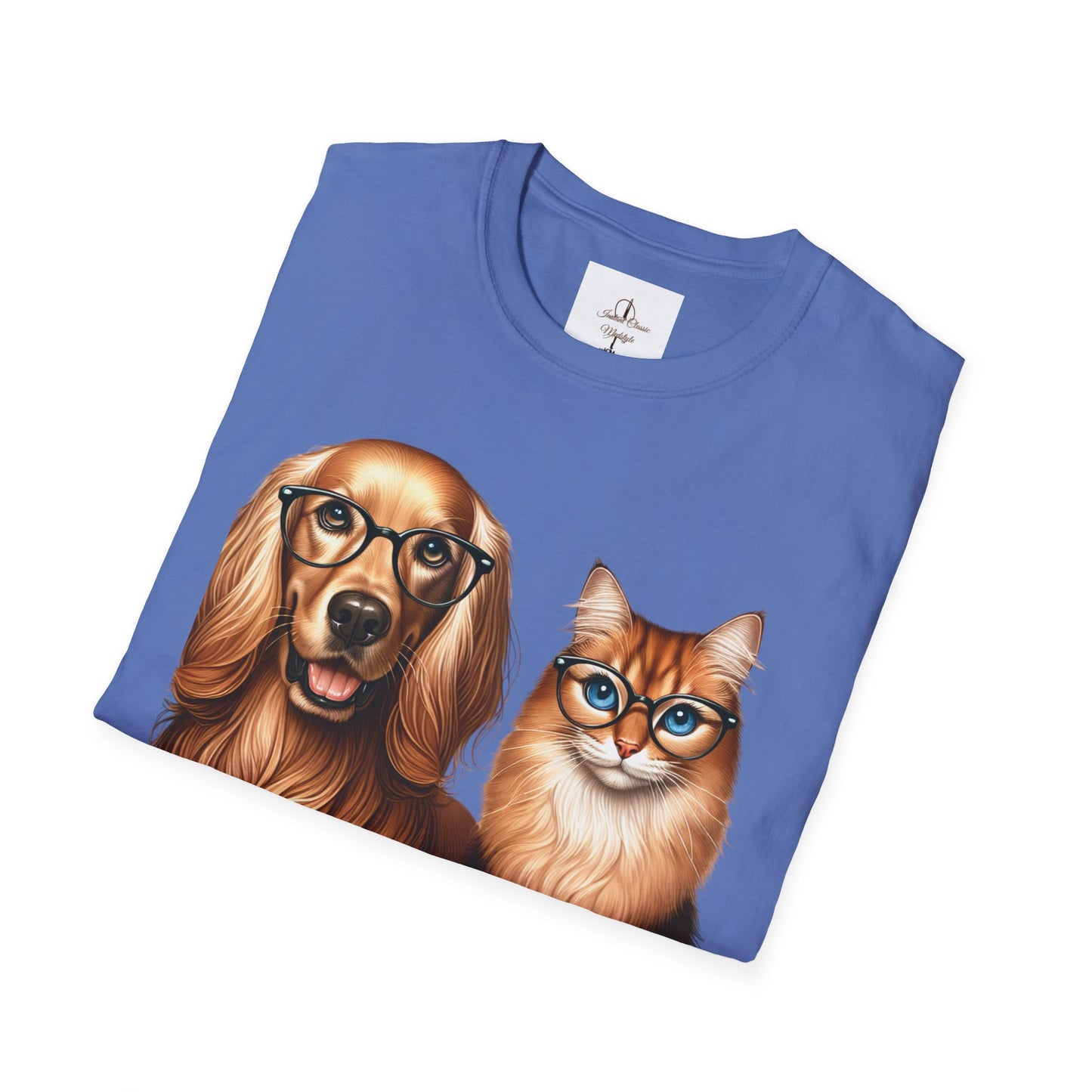 Unisex Softstyle T-Shirt, Dog Cat Duo, Men, Women, Plus sizes avaiable, Gif for Pet lovers