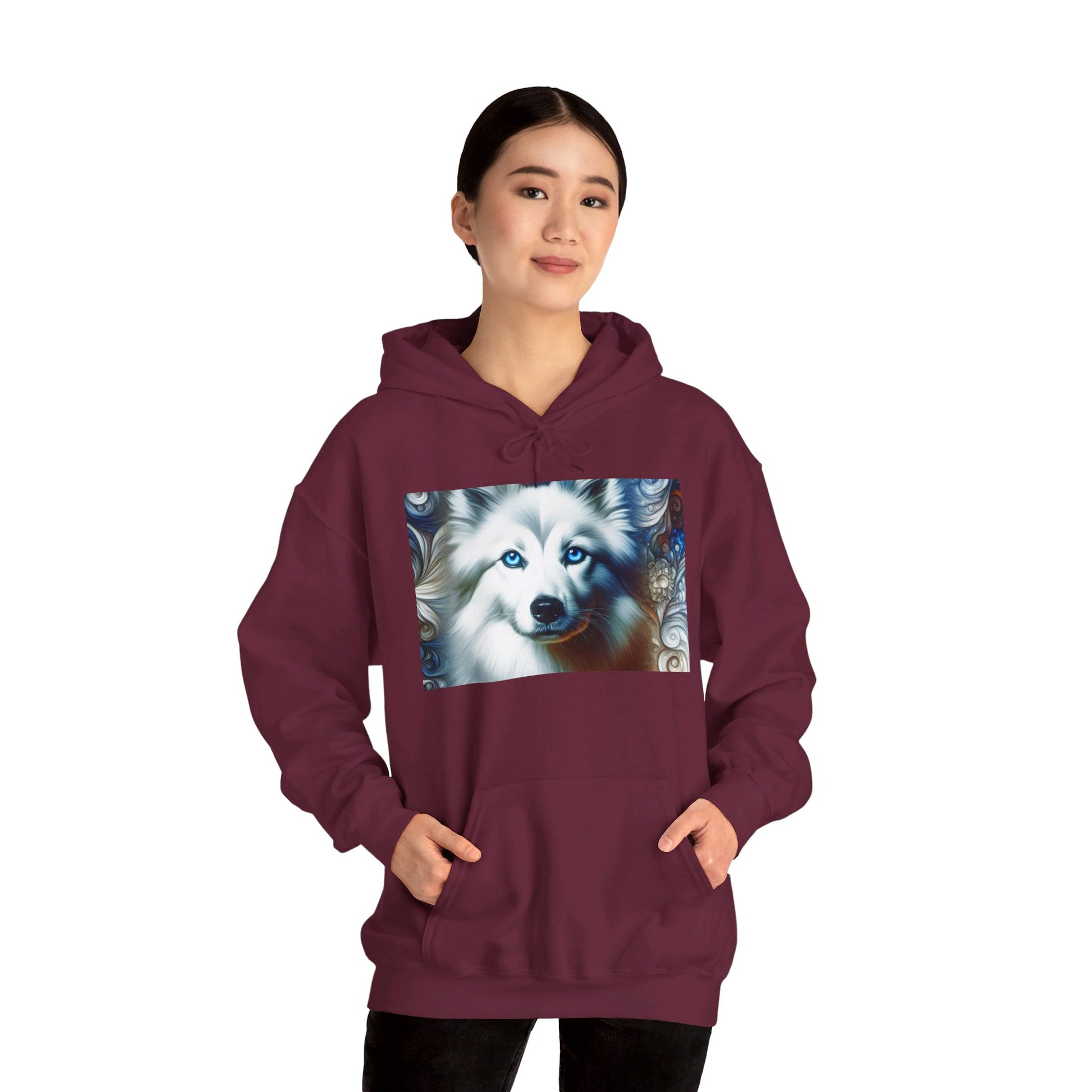 Blue Eyes Dog Unisex Hoodie Maroon