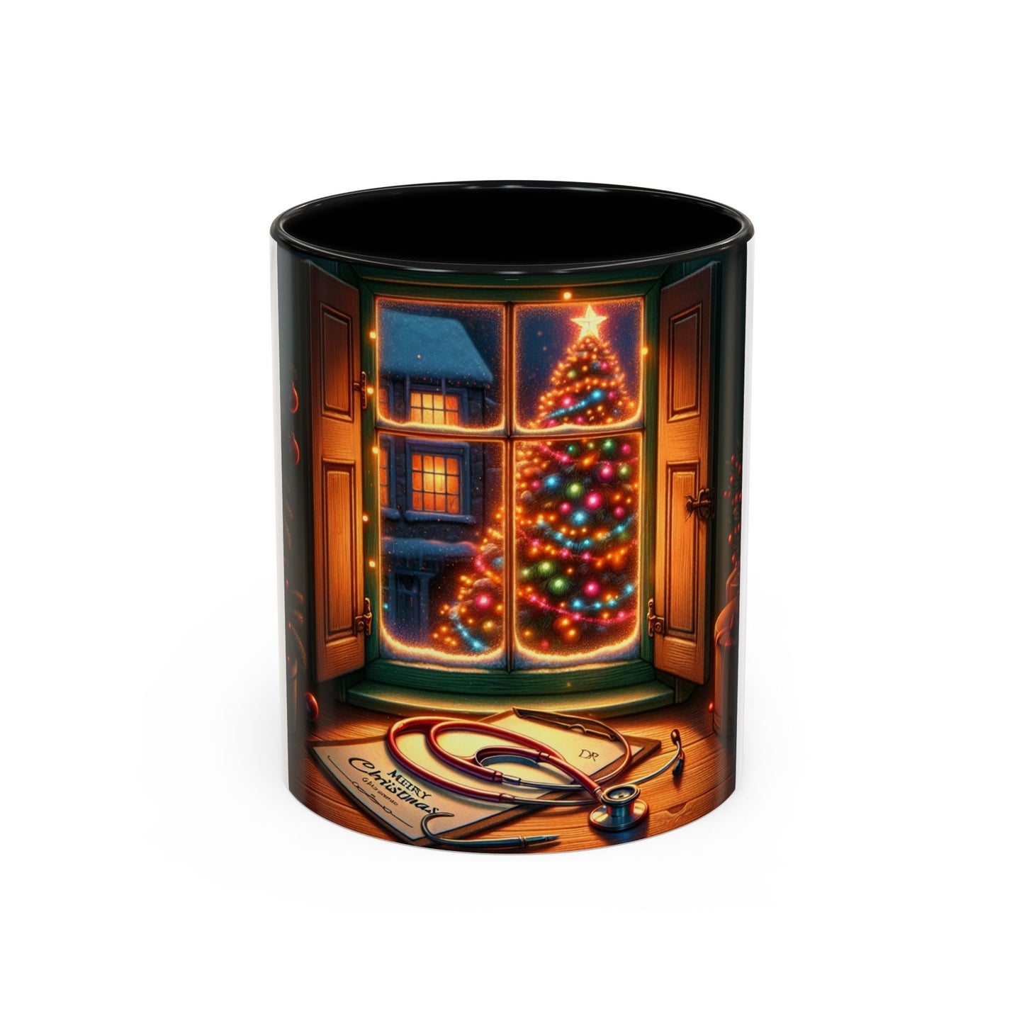 Doctor Theme Coffee Mug (11, 15oz) - Vintage Christmas Tree Design, Christmas Gift for On Duty Doctors