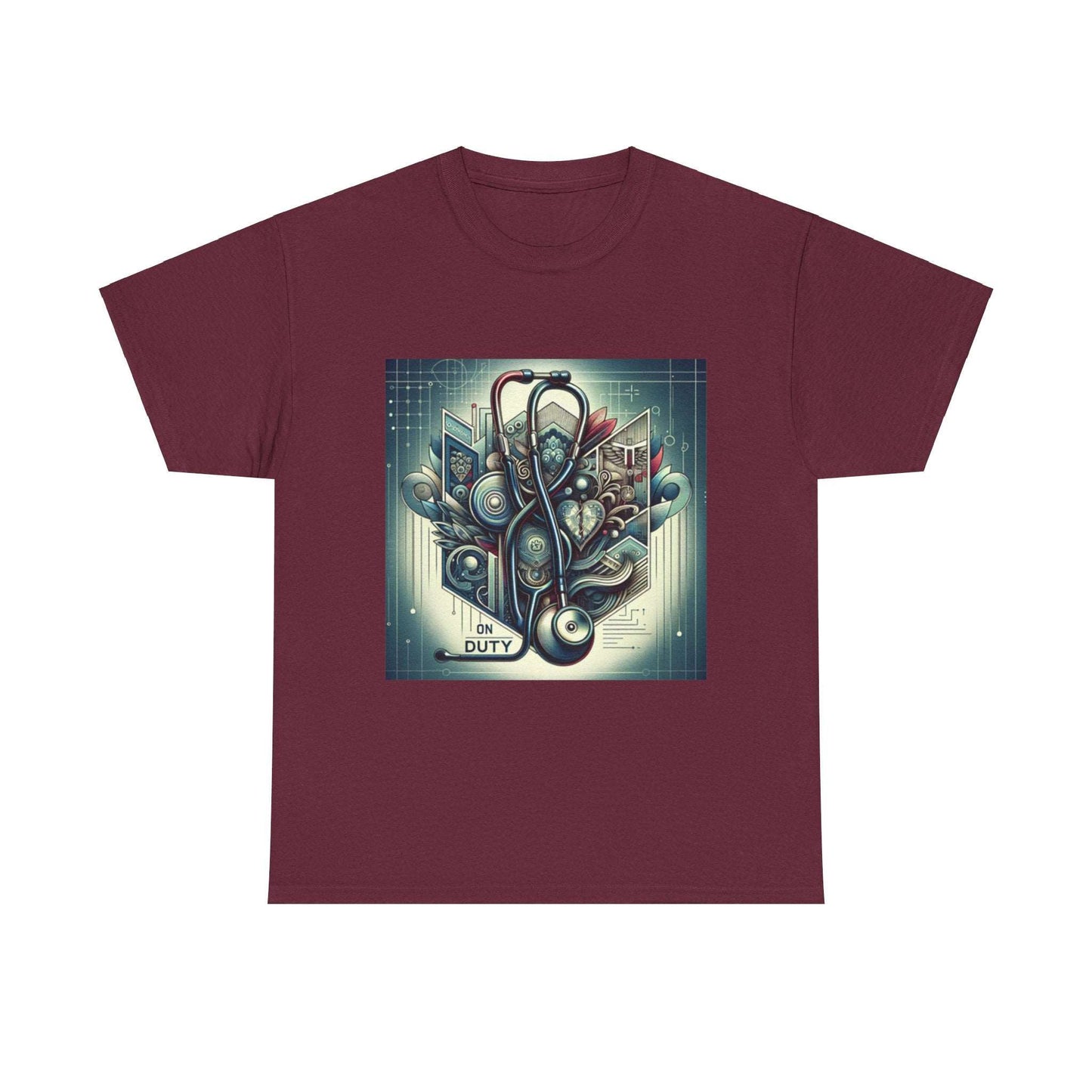 Unisex Heavy Cotton Tee/ Abstract design/ Doctor-themed/ 15-55 years/ Men/ Women/ plus sizes Maroon