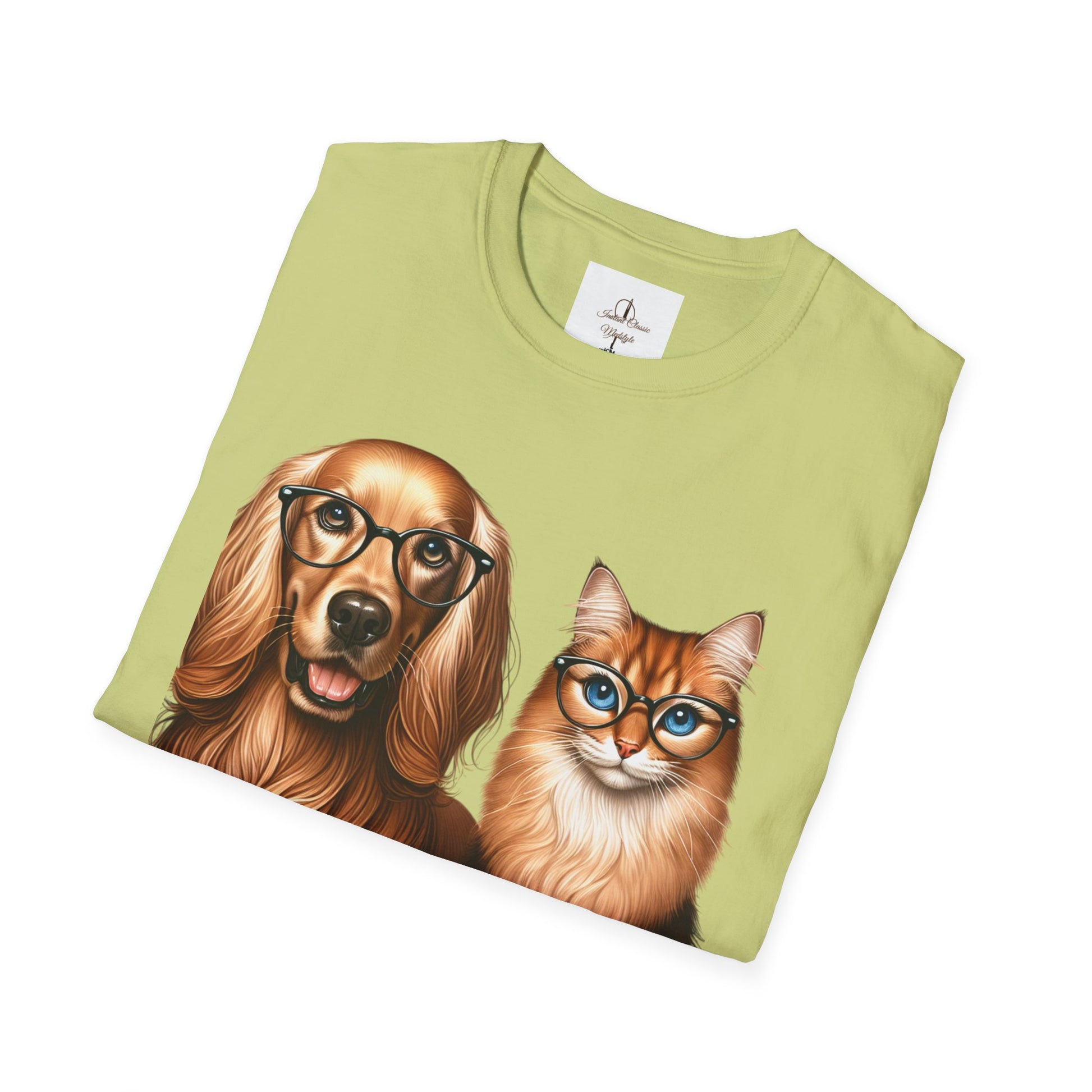 Unisex Softstyle T-Shirt, Dog Cat Duo, Men, Women, Plus sizes avaiable, Gif for Pet lovers