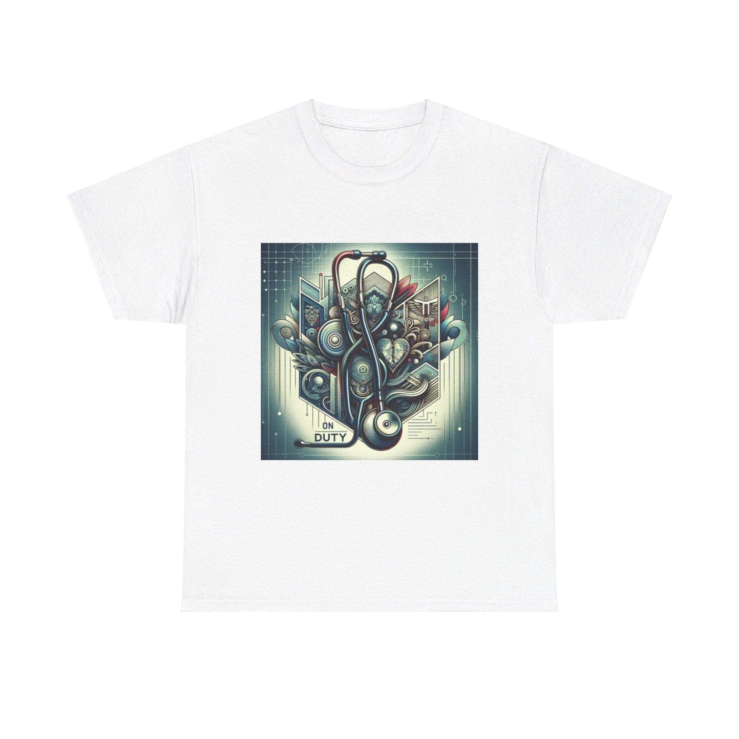 Unisex Heavy Cotton Tee/ Abstract design/ Doctor-themed/ 15-55 years/ Men/ Women/ plus sizes White