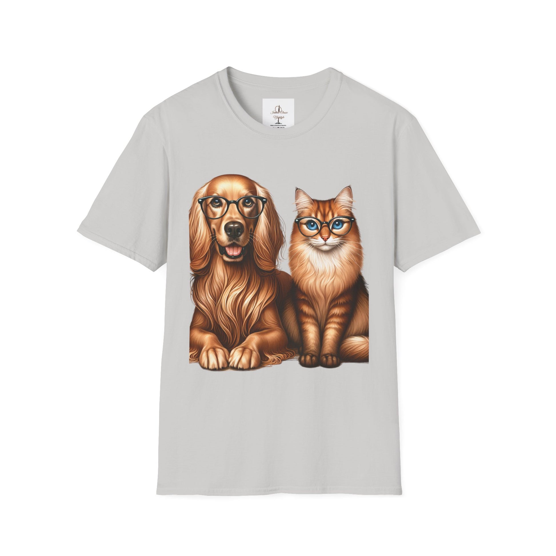 Unisex Softstyle T-Shirt, Dog Cat Duo, Men, Women, Plus sizes avaiable, Gif for Pet lovers