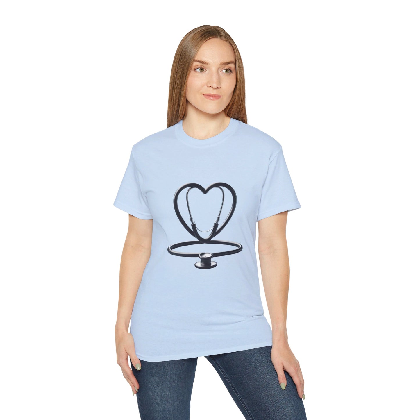 Unisex Ultra Cotton Tee/ Doctor's stethoscope heart shape/ best doctor in town/ 15-55 years/ Men/ Women/ Sizes S, M, L, XL, 2XL/ Colours White, Ash, Sand, Light blue, Carolina blue, Light pink Light Blue