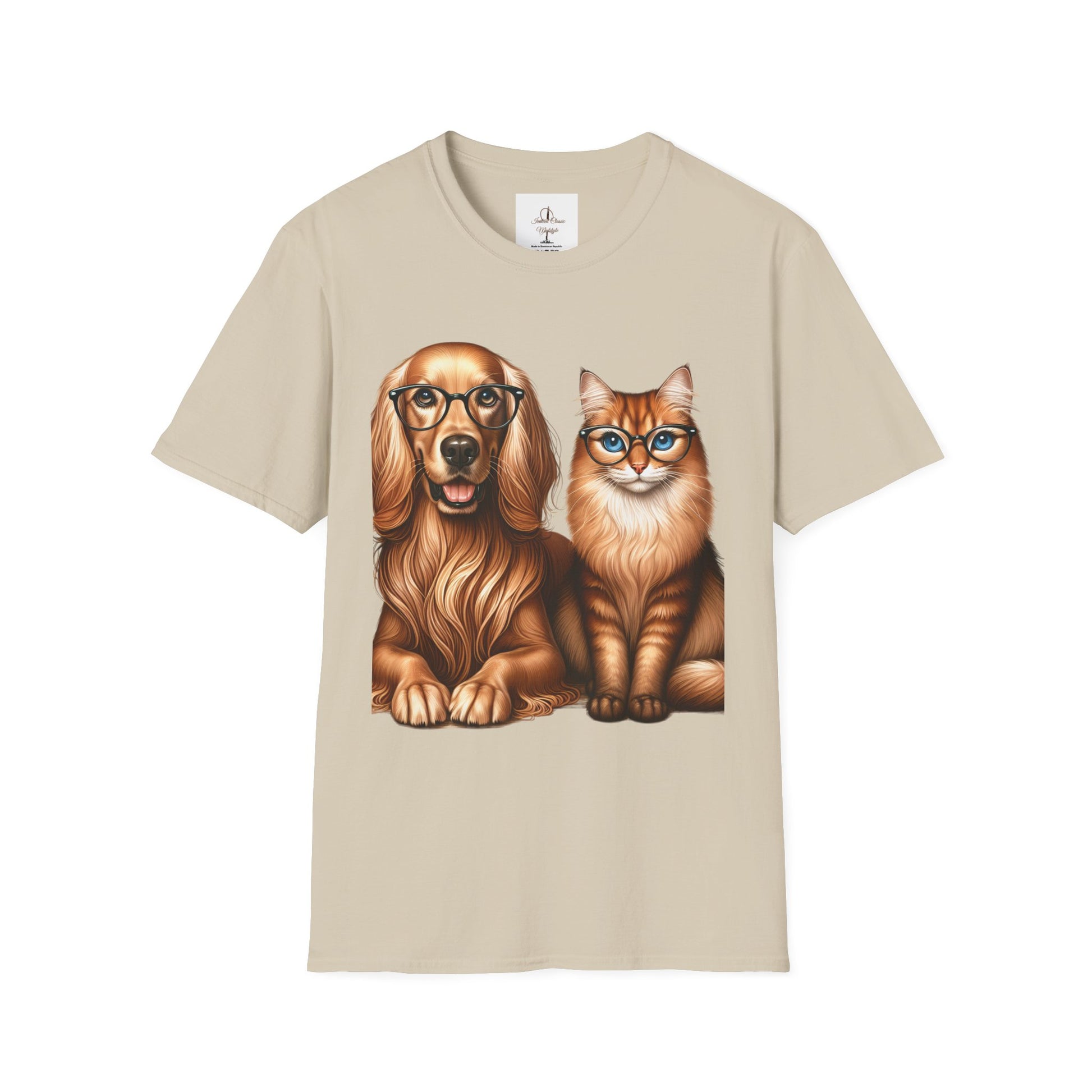 Unisex Softstyle T-Shirt, Dog Cat Duo, Men, Women, Plus sizes avaiable, Gif for Pet lovers