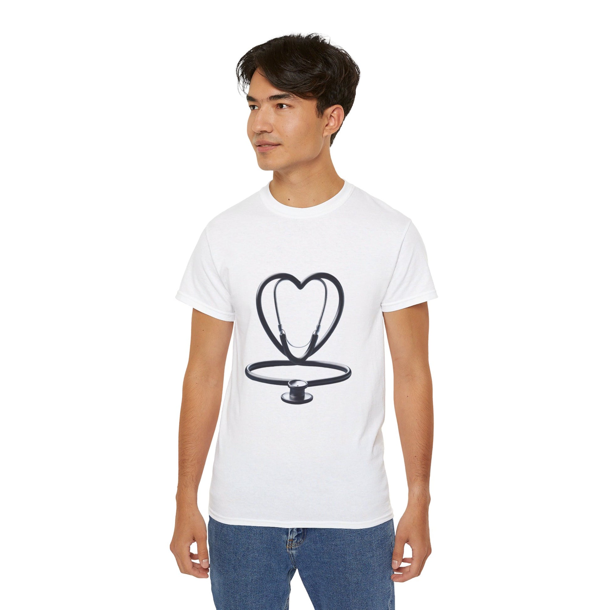 Unisex Ultra Cotton Tee/ Doctor's stethoscope heart shape/ best doctor in town/ 15-55 years/ Men/ Women/ Sizes S, M, L, XL, 2XL/ Colours White, Ash, Sand, Light blue, Carolina blue, Light pink