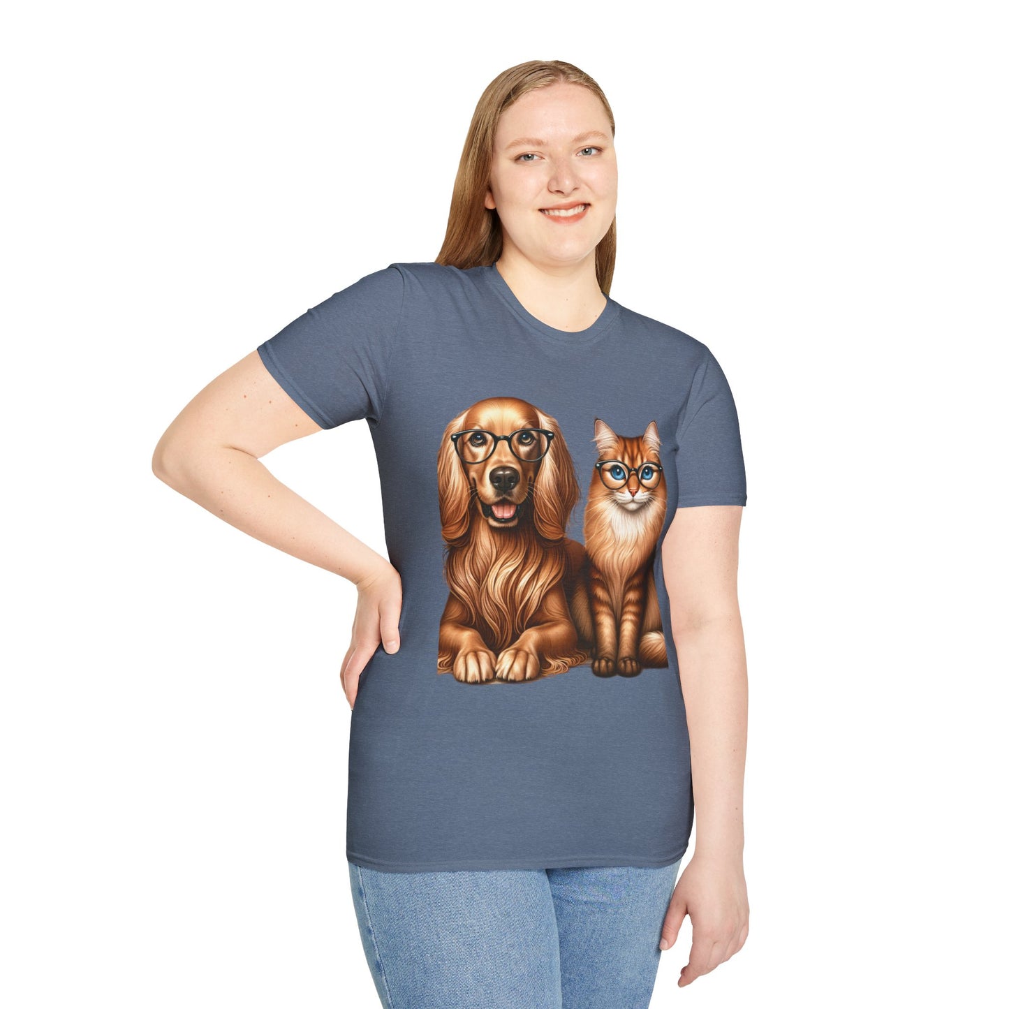 Unisex Softstyle T-Shirt, Dog Cat Duo, Men, Women, Plus sizes avaiable, Gif for Pet lovers