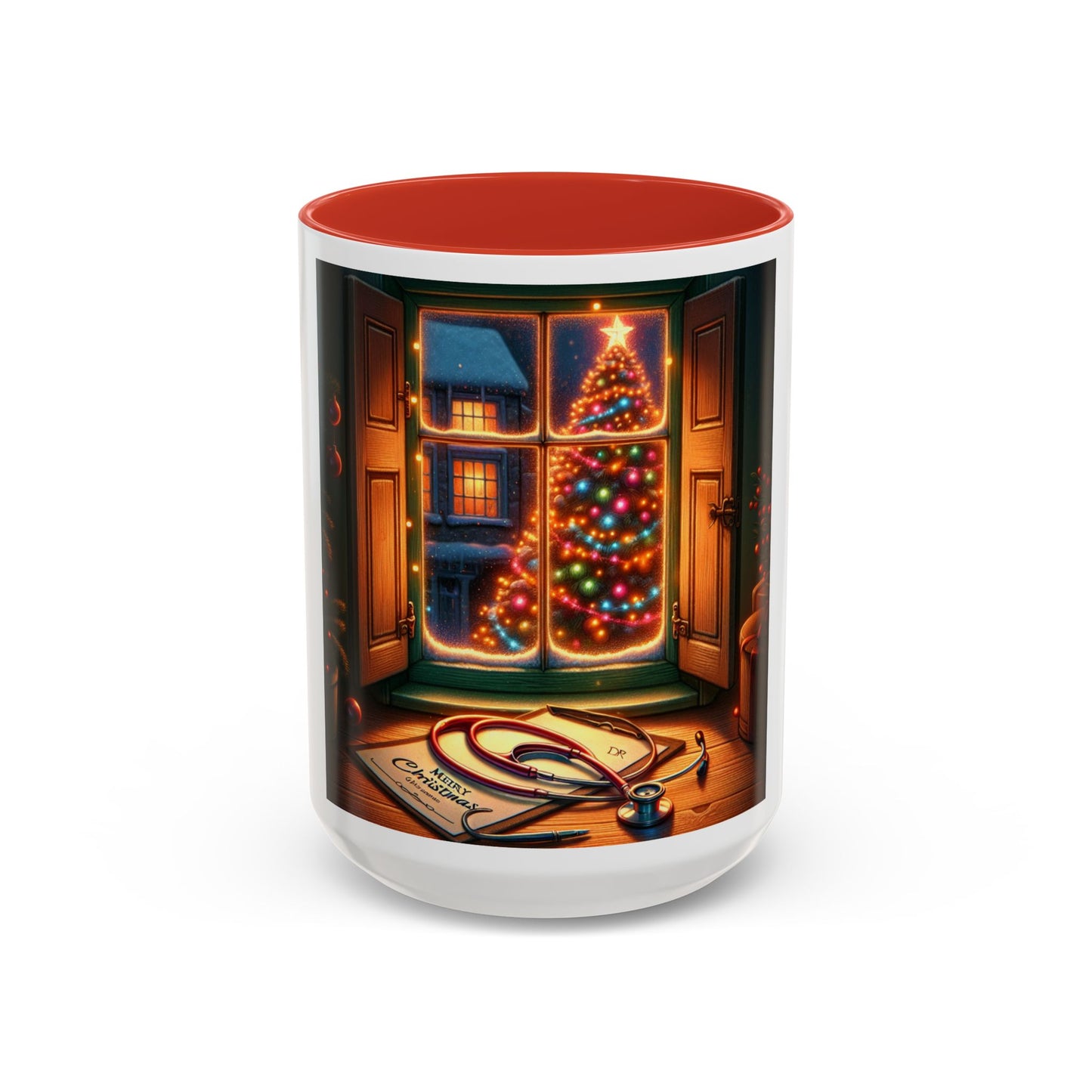 Doctor Theme Coffee Mug (11, 15oz) - Vintage Christmas Tree Design, Christmas Gift for On Duty Doctors