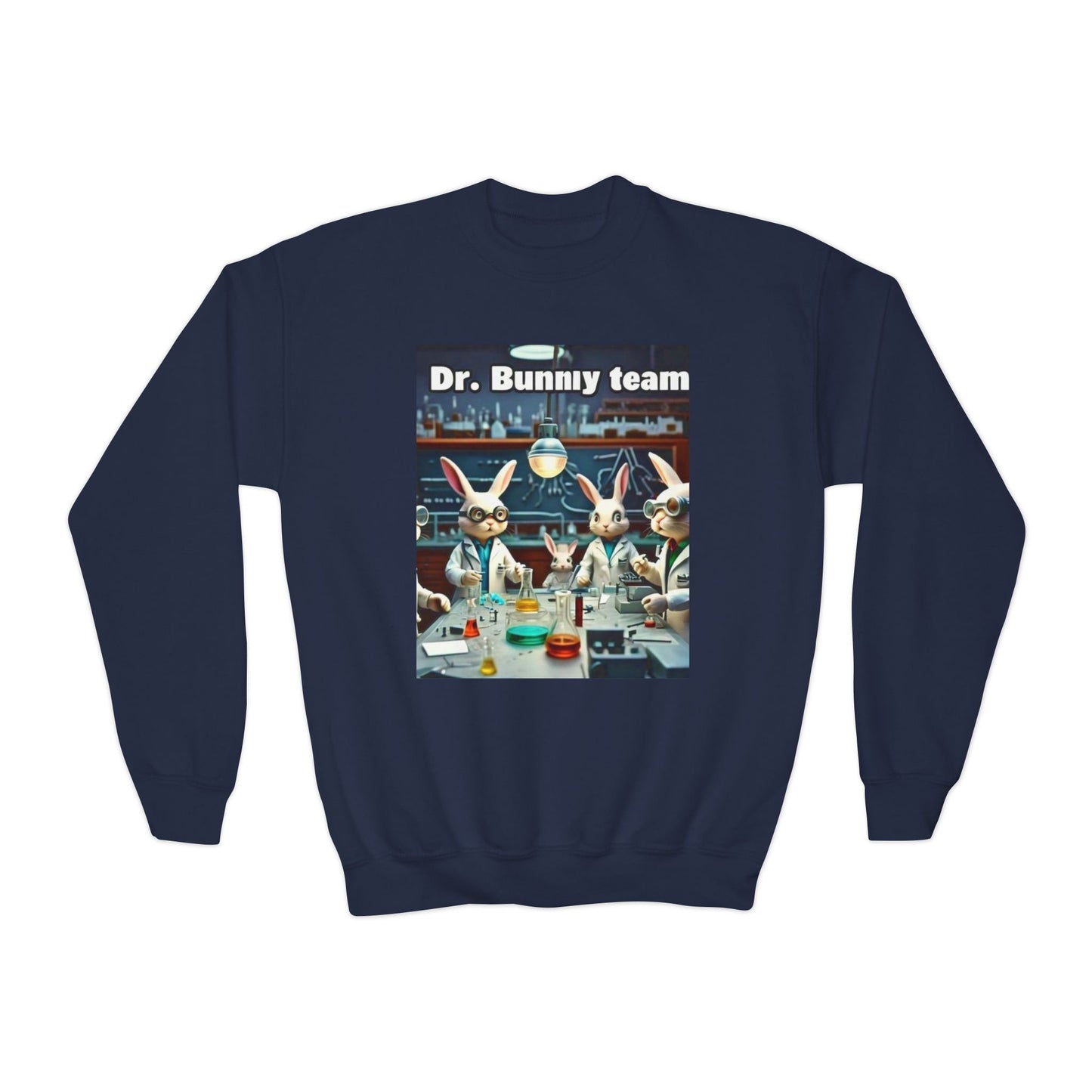 Dr Bunny Team, Youth Crewneck Sweatshirt, Dr. Mockup, funny, Best gift for Medical students, 10-18 years, Boys, Girls, Fun lovers, Bunny lovers