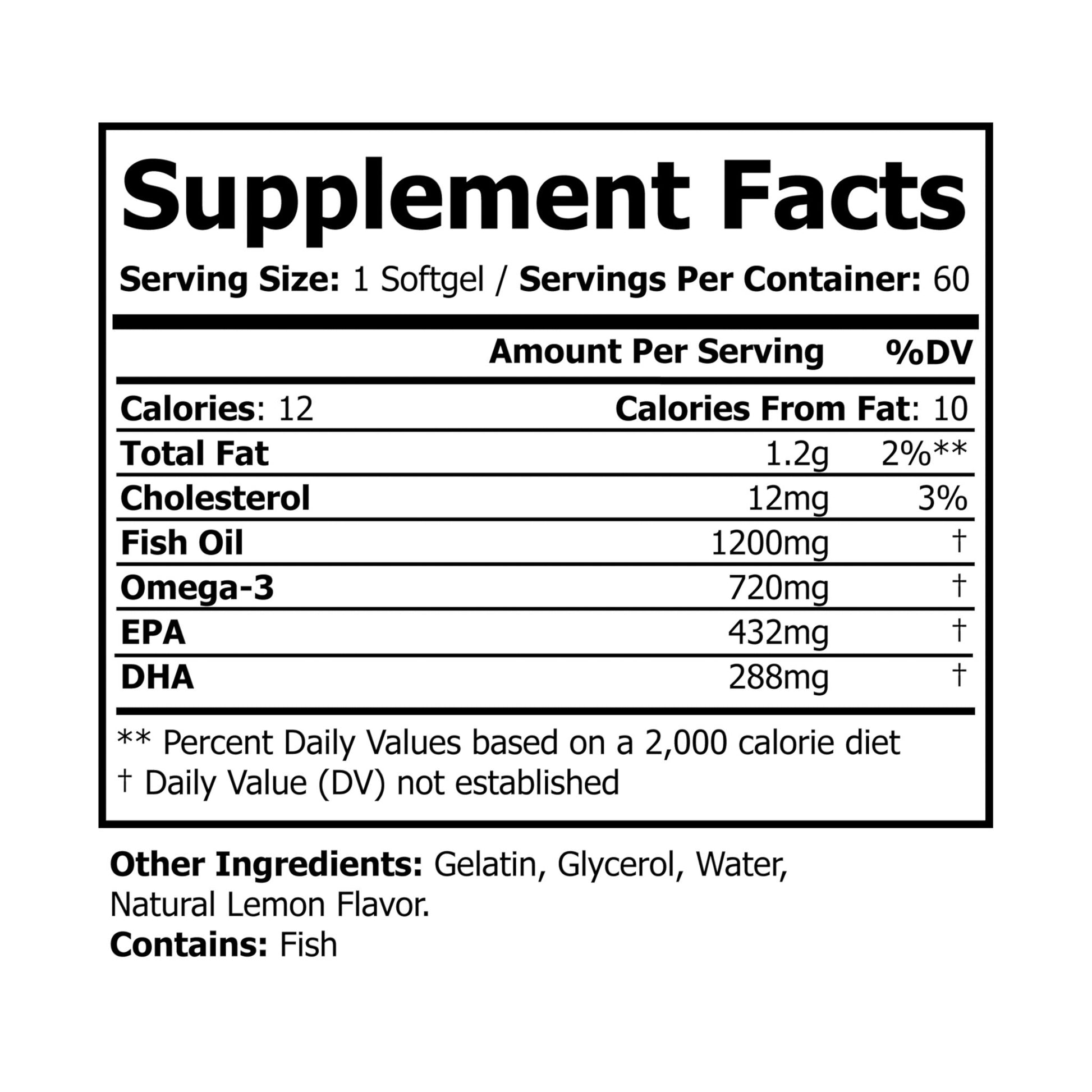 Omega 3 Fish Oil Supplement (60 Softgels)