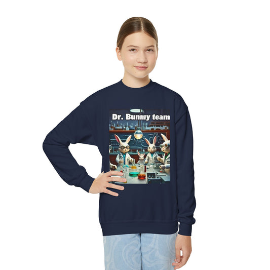 Dr Bunny Team, Youth Crewneck Sweatshirt, Dr. Mockup, funny, Best gift for Medical students, 10-18 years, Boys, Girls, Fun lovers, Bunny lovers Navy