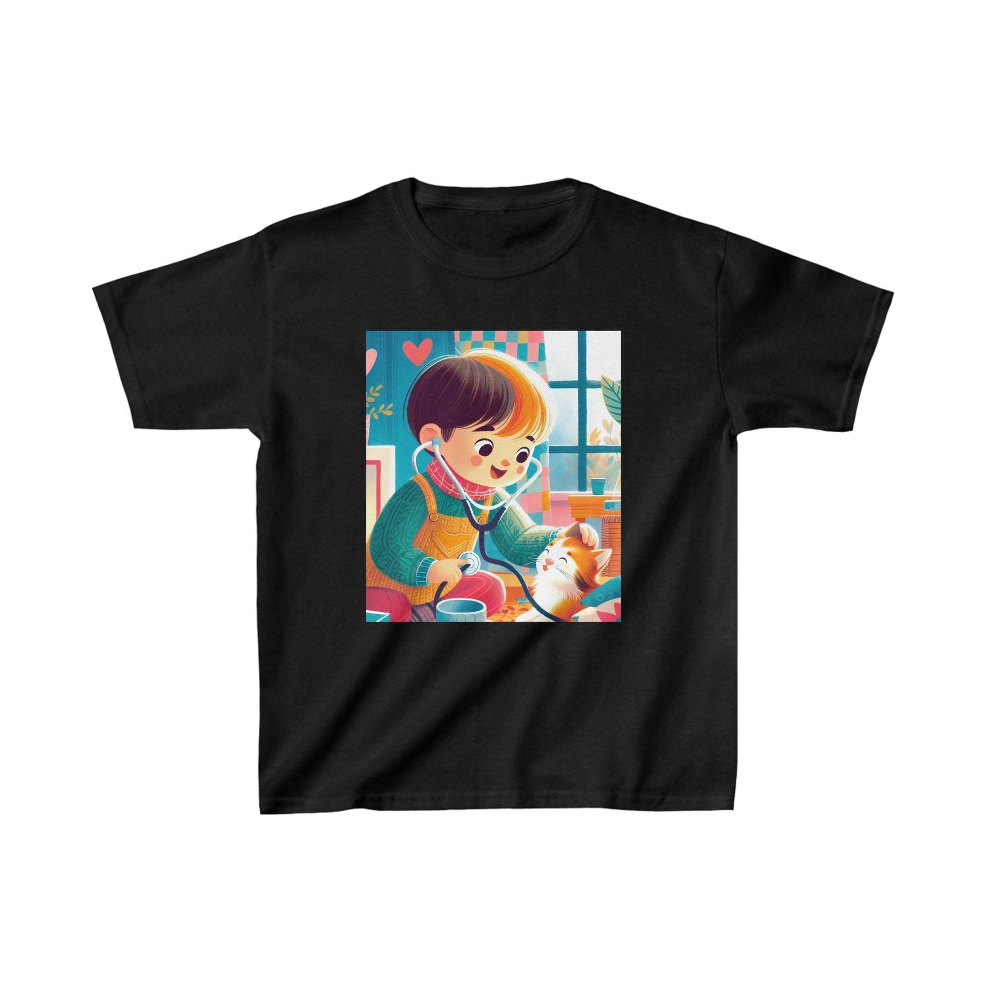 Kids Heavy Cotton™ Tee/ kid doctor/ cat patient/ Black