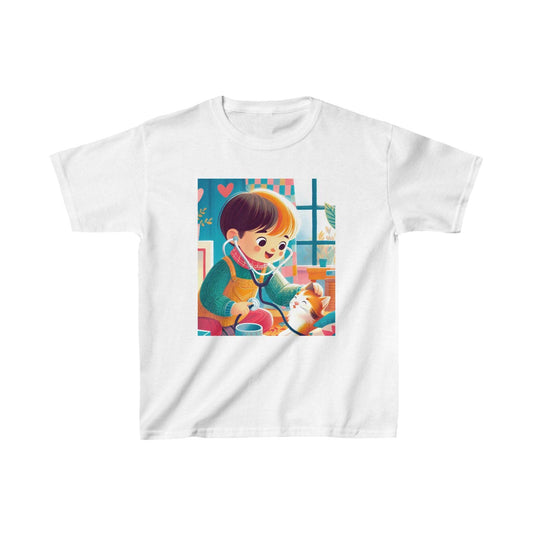 Kids Heavy Cotton™ Tee/ kid doctor/ cat patient/ White