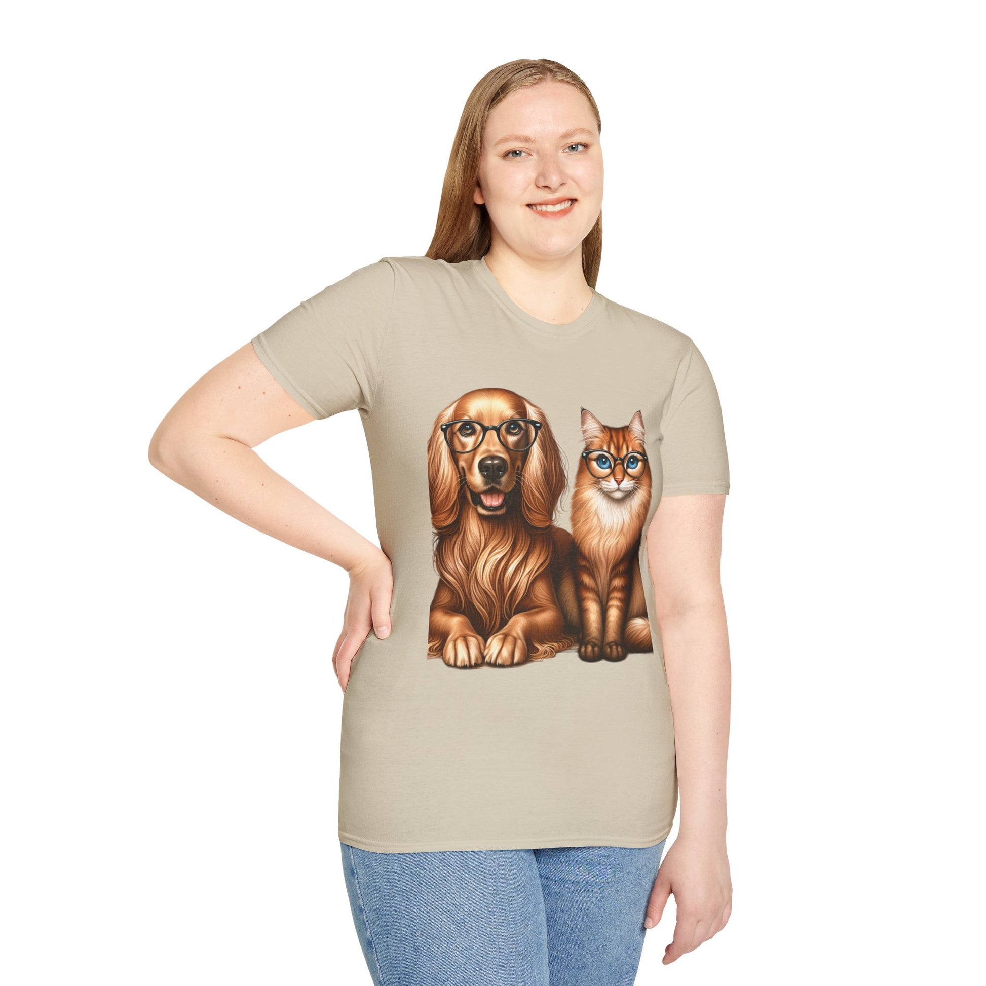 Unisex Softstyle T-Shirt, Dog Cat Duo, Men, Women, Plus sizes avaiable, Gif for Pet lovers