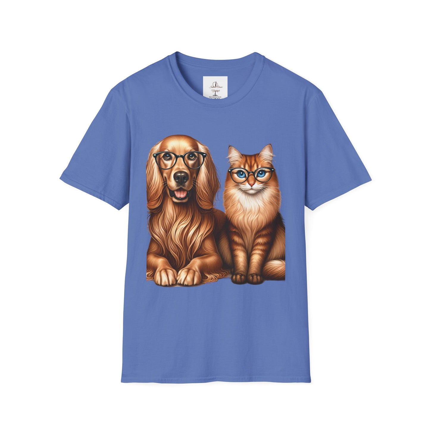 Unisex Softstyle T-Shirt, Dog Cat Duo, Men, Women, Plus sizes avaiable, Gif for Pet lovers