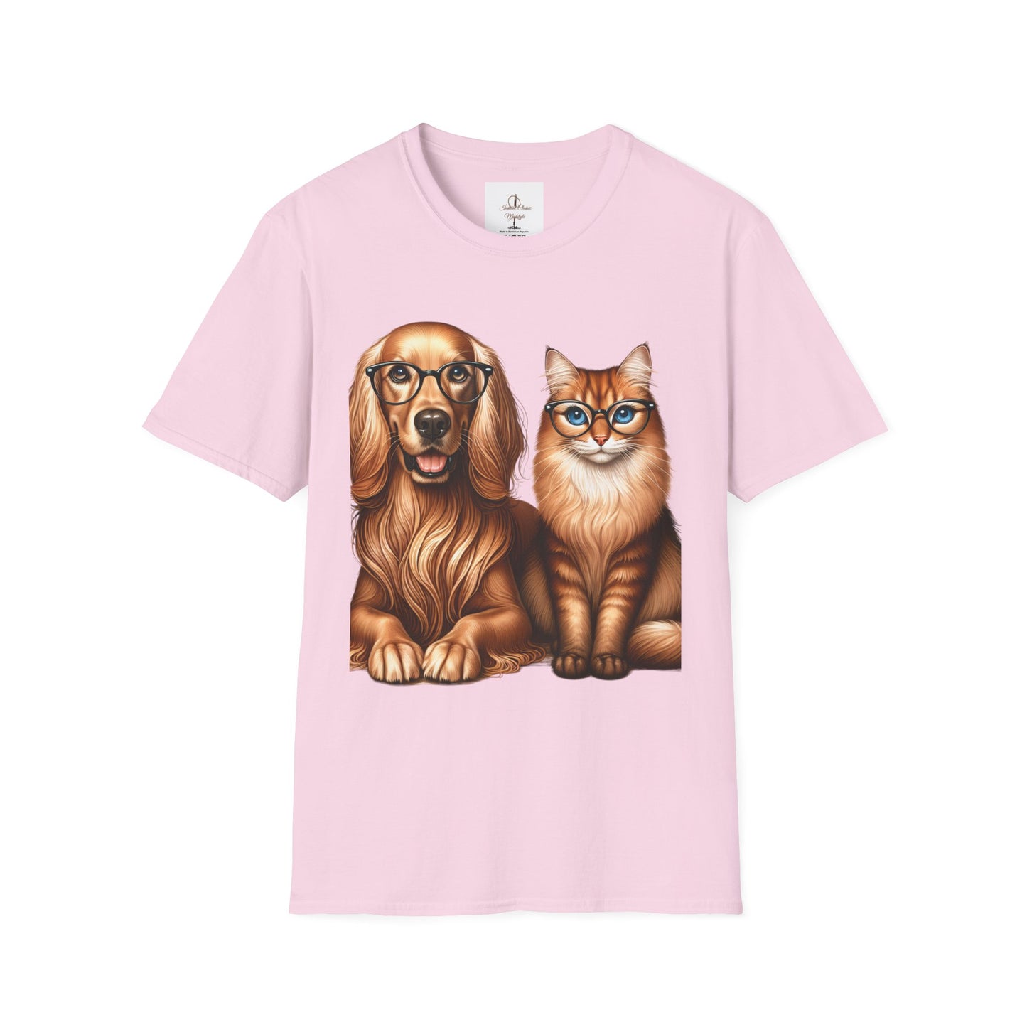 Unisex Softstyle T-Shirt, Dog Cat Duo, Men, Women, Plus sizes avaiable, Gif for Pet lovers