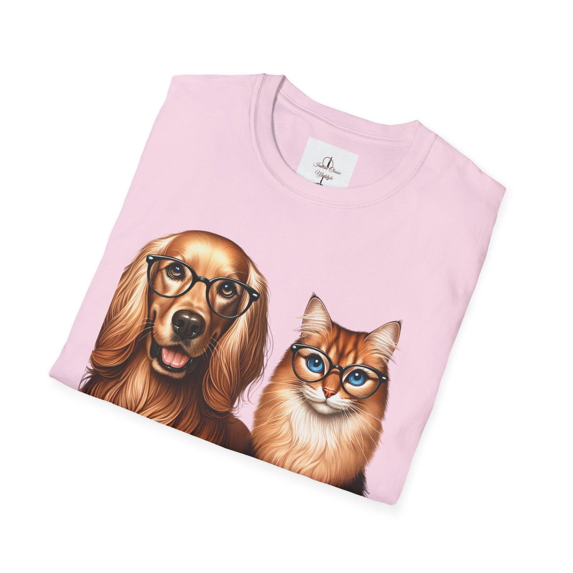 Unisex Softstyle T-Shirt, Dog Cat Duo, Men, Women, Plus sizes avaiable, Gif for Pet lovers