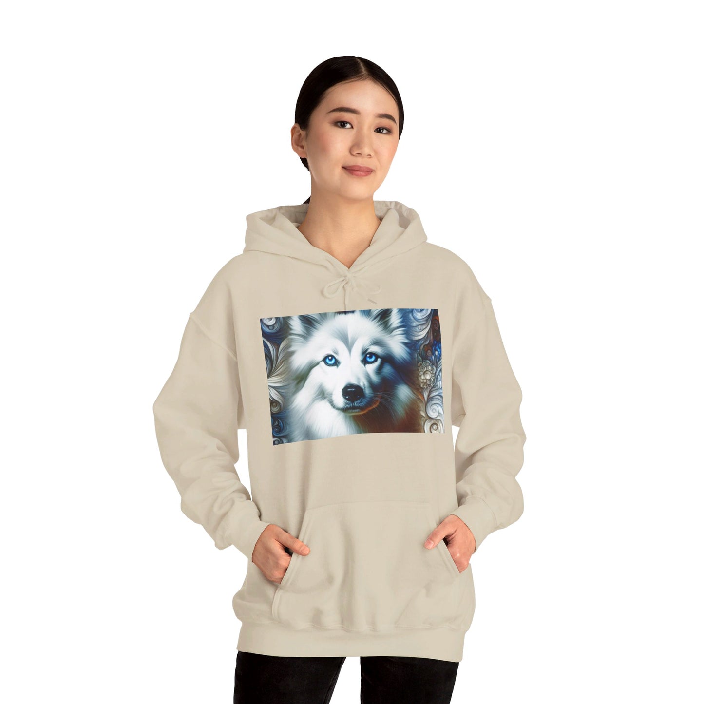 Blue Eyes Dog Unisex Hoodie Sand