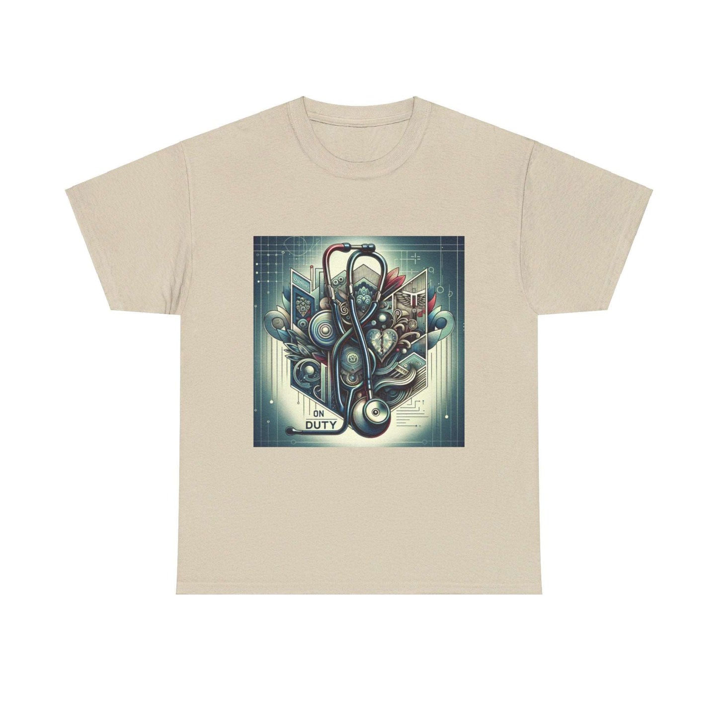 Unisex Heavy Cotton Tee/ Abstract design/ Doctor-themed/ 15-55 years/ Men/ Women/ plus sizes Sand