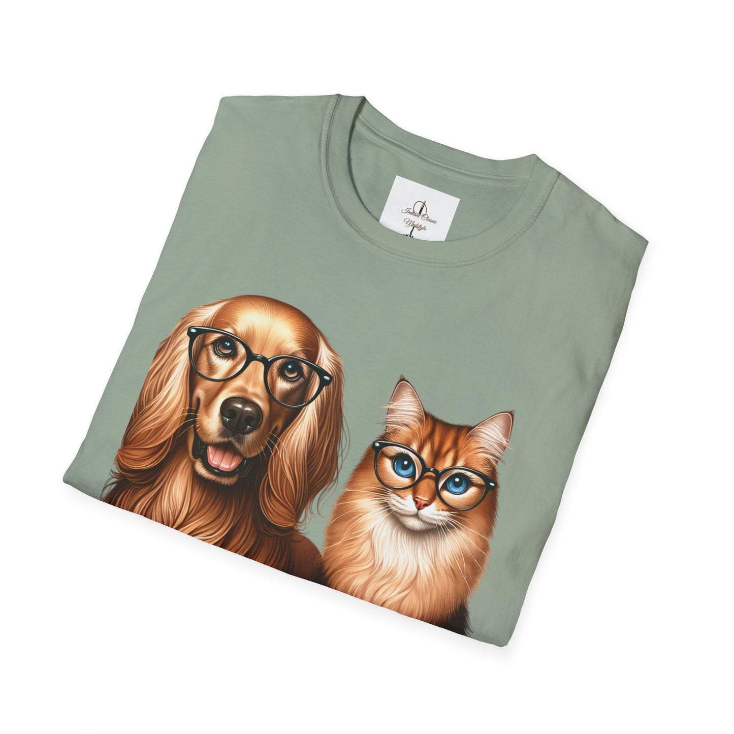 Unisex Softstyle T-Shirt, Dog Cat Duo, Men, Women, Plus sizes avaiable, Gif for Pet lovers