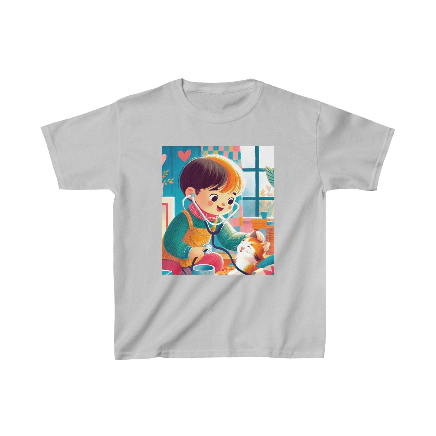 Kids Heavy Cotton™ Tee/ kid doctor/ cat patient/ Sport Grey