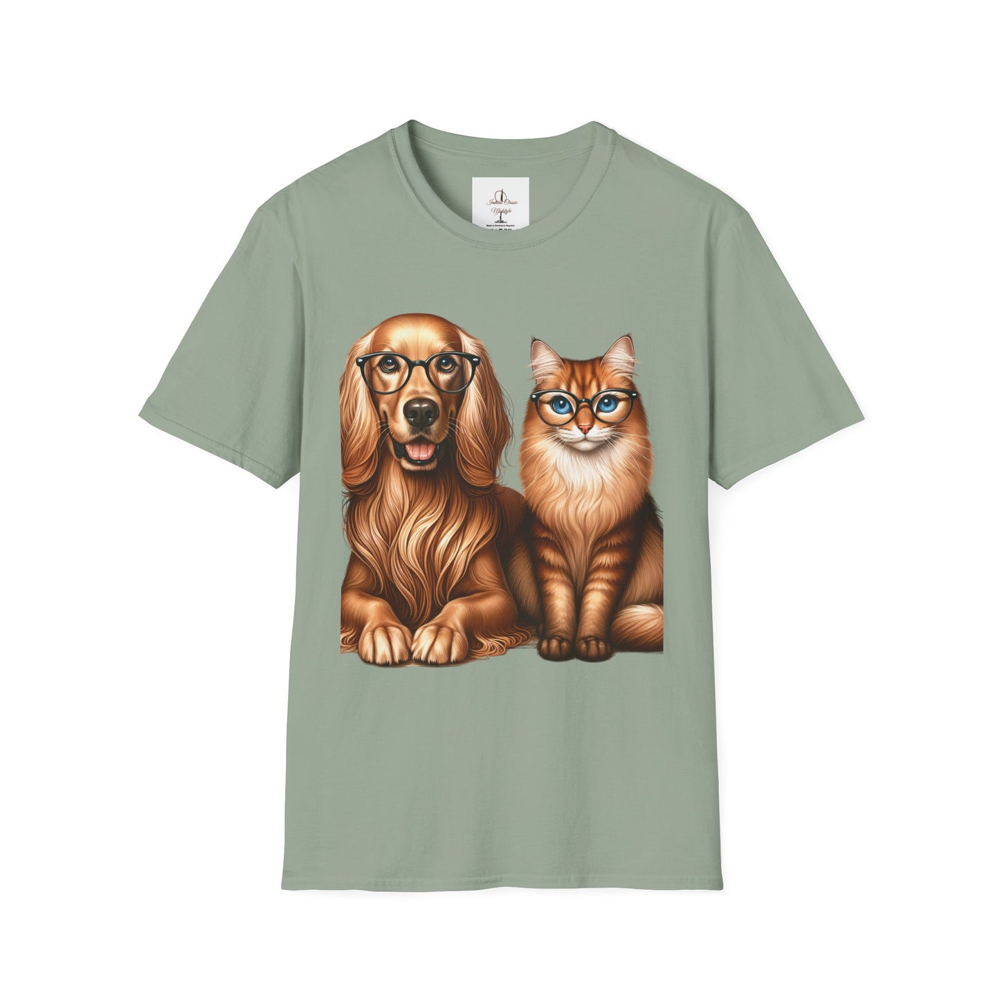 Unisex Softstyle T-Shirt, Dog Cat Duo, Men, Women, Plus sizes avaiable, Gif for Pet lovers