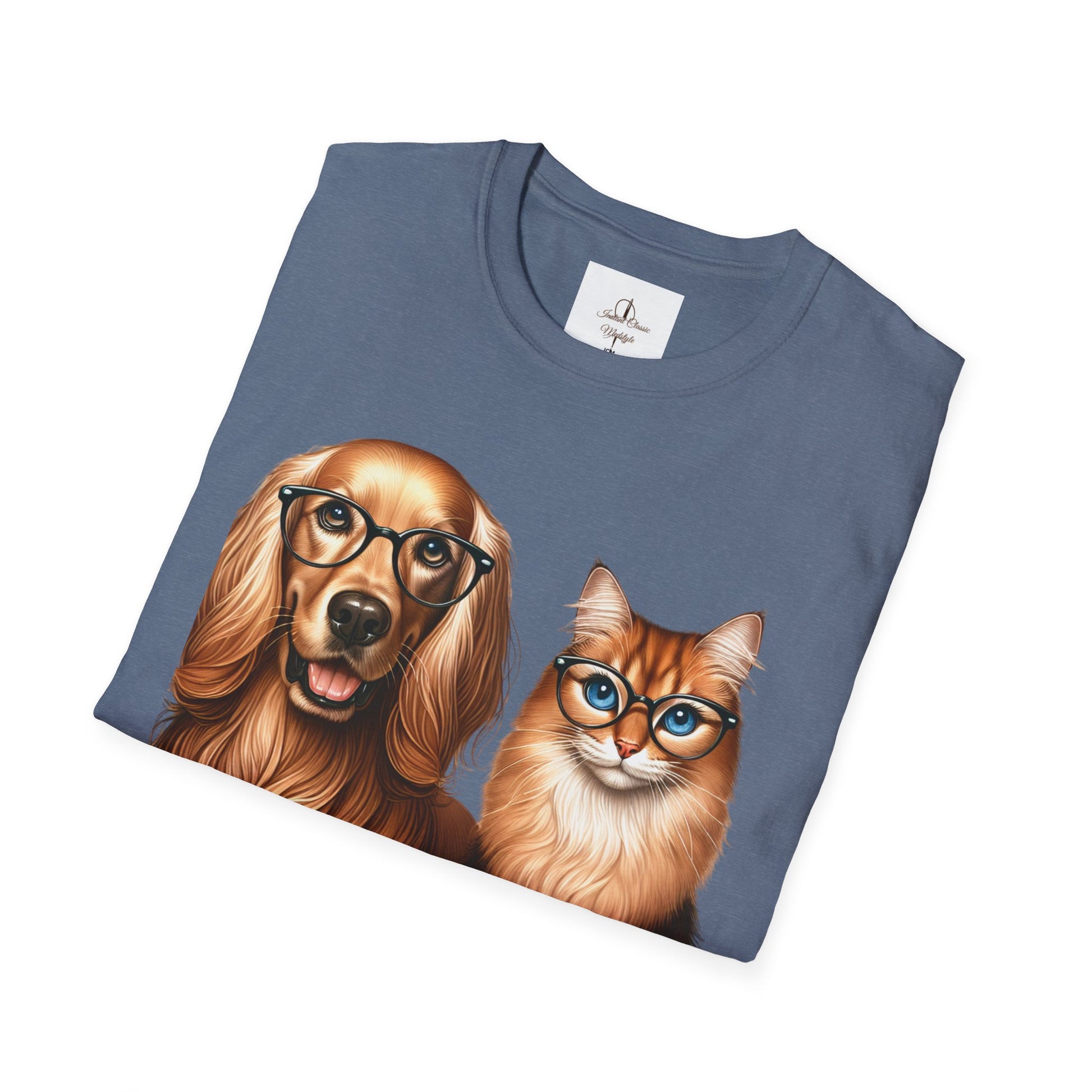 Unisex Softstyle T-Shirt, Dog Cat Duo, Men, Women, Plus sizes avaiable, Gif for Pet lovers