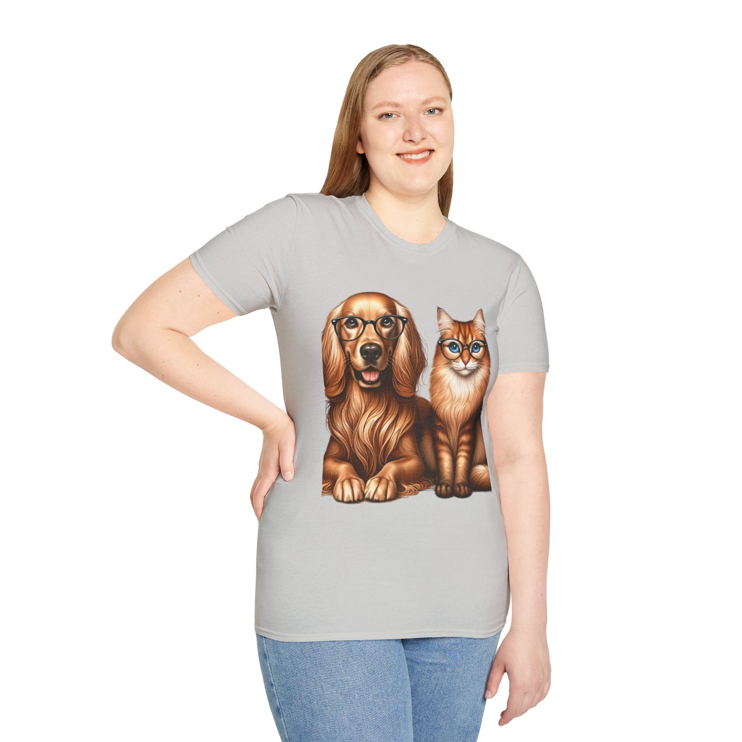 Unisex Softstyle T-Shirt, Dog Cat Duo, Men, Women, Plus sizes avaiable, Gif for Pet lovers