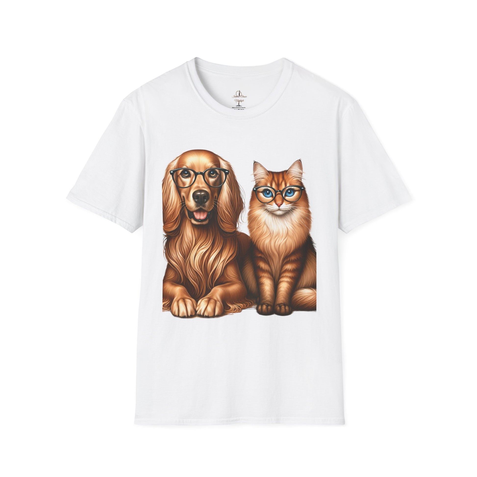 Unisex Softstyle T-Shirt, Dog Cat Duo, Men, Women, Plus sizes avaiable, Gif for Pet lovers