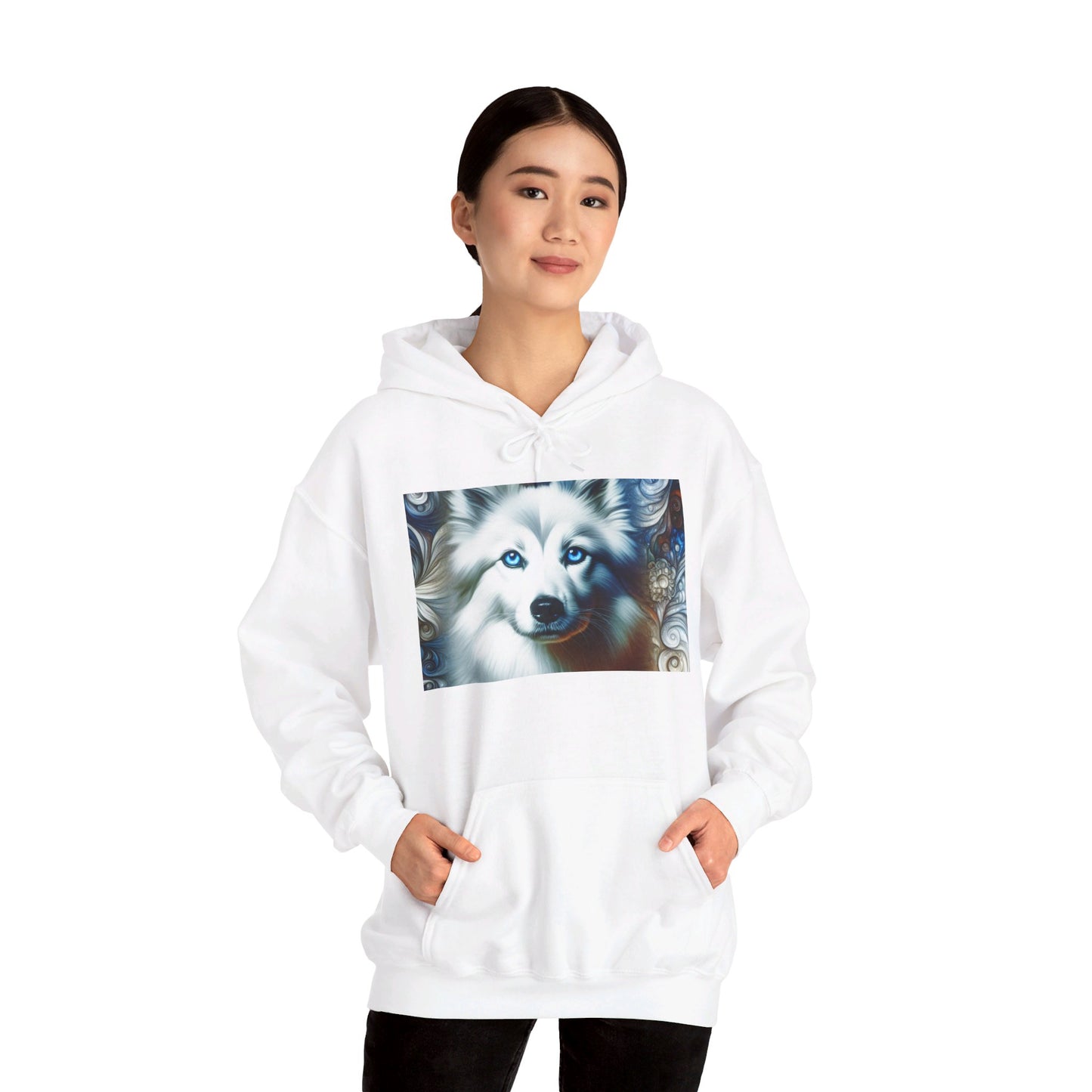 Blue Eyes Dog Unisex Hoodie White