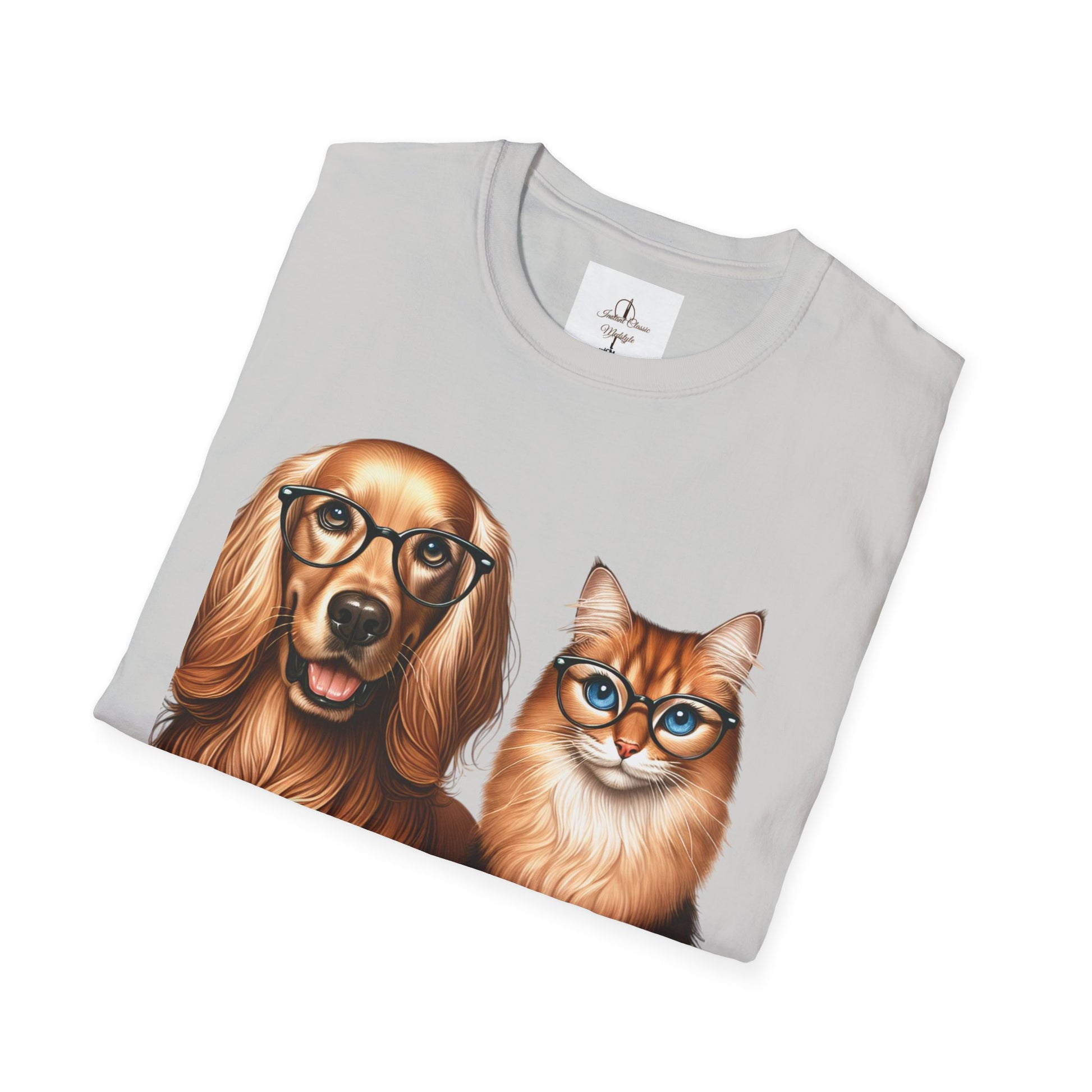 Unisex Softstyle T-Shirt, Dog Cat Duo, Men, Women, Plus sizes avaiable, Gif for Pet lovers