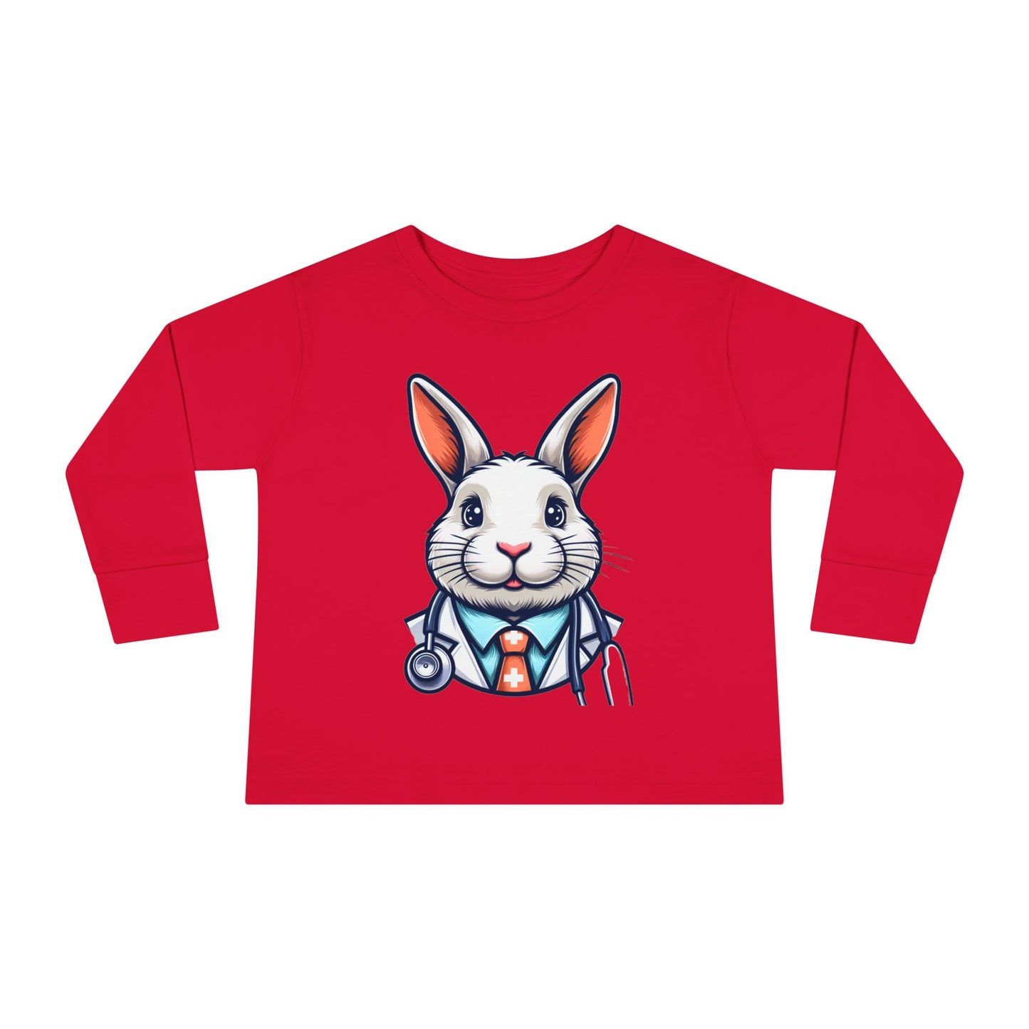 Toddler Long Sleeve Tee with Dr Bunny Design, 2-8 Years Red