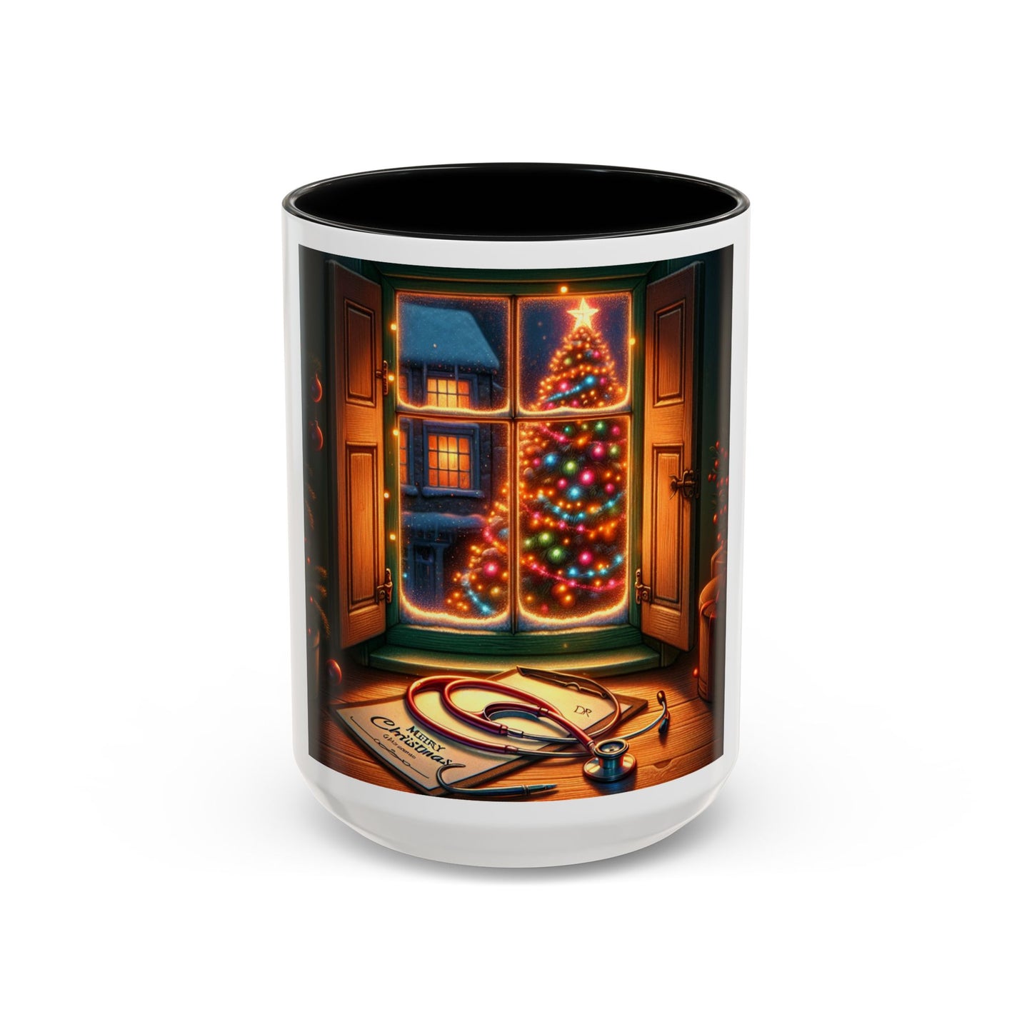 Doctor Theme Coffee Mug (11, 15oz) - Vintage Christmas Tree Design, Christmas Gift for On Duty Doctors