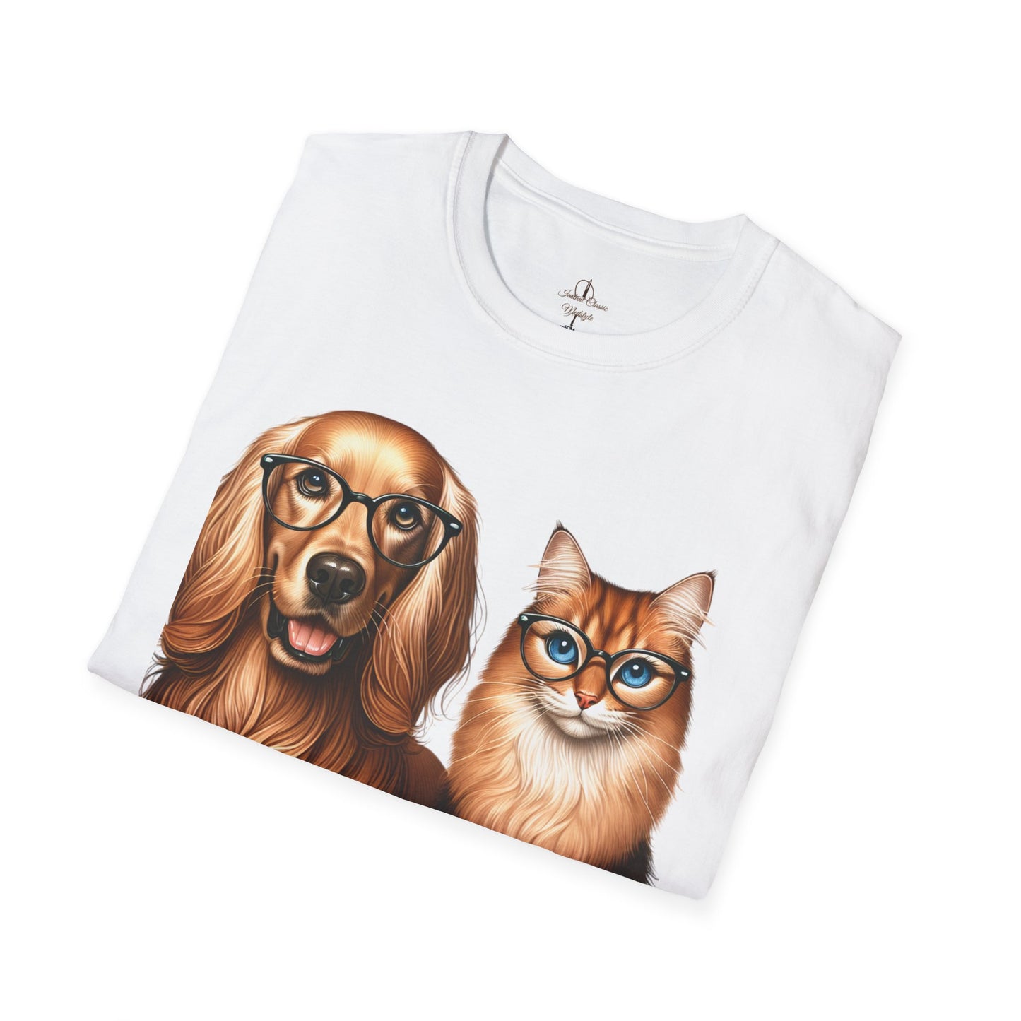 Unisex Softstyle T-Shirt, Dog Cat Duo, Men, Women, Plus sizes avaiable, Gif for Pet lovers