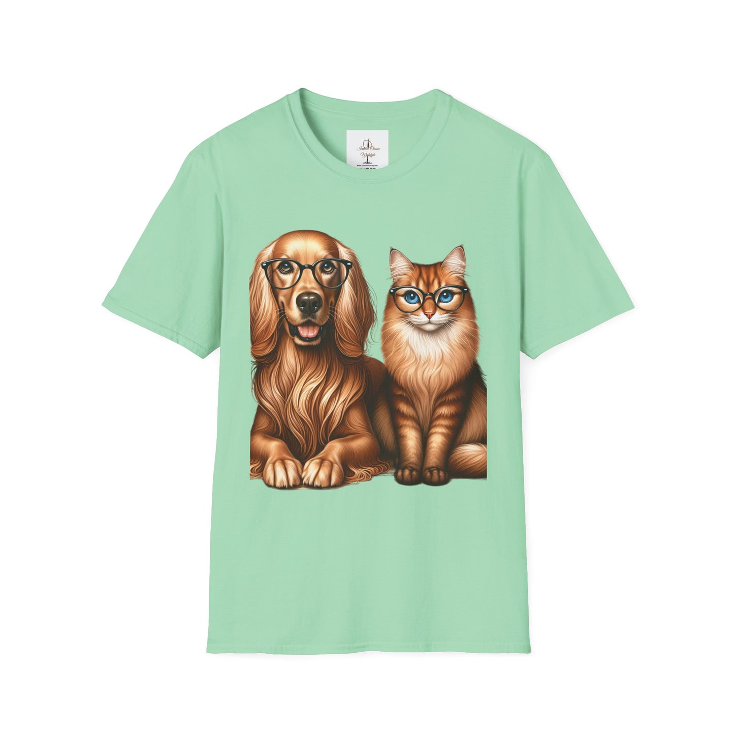 Unisex Softstyle T-Shirt, Dog Cat Duo, Men, Women, Plus sizes avaiable, Gif for Pet lovers