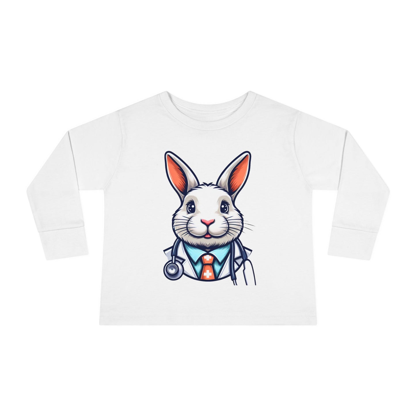 Toddler Long Sleeve Tee with Dr Bunny Design, 2-8 Years White