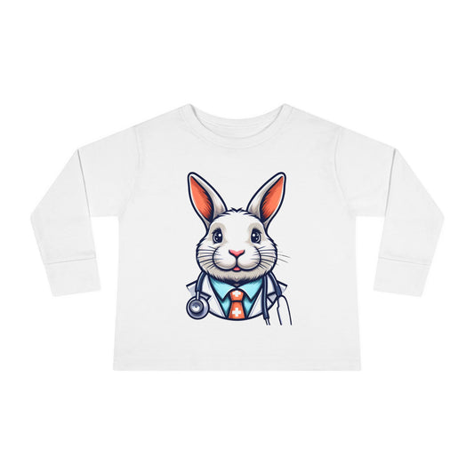 Toddler Long Sleeve Tee with Dr Bunny Design, 2-8 Years White